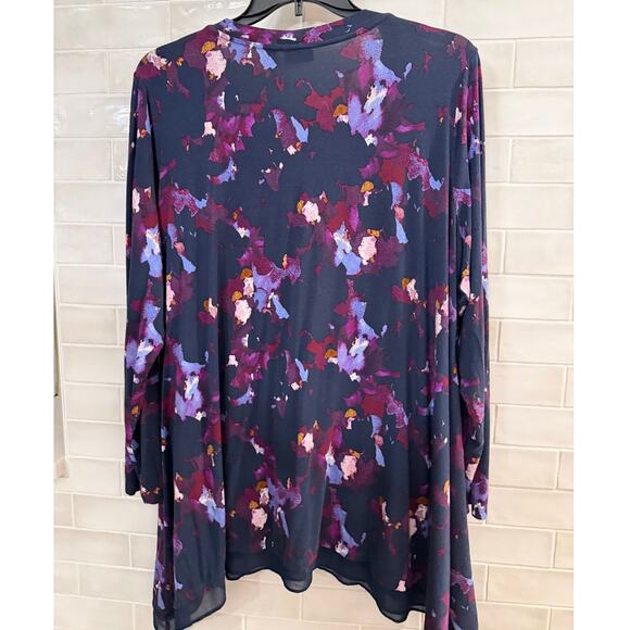 LOGO by Lori Goldstein 2X Navy Floral Button Cardigan Pockets Soft Stretch - Picture 2 of 4